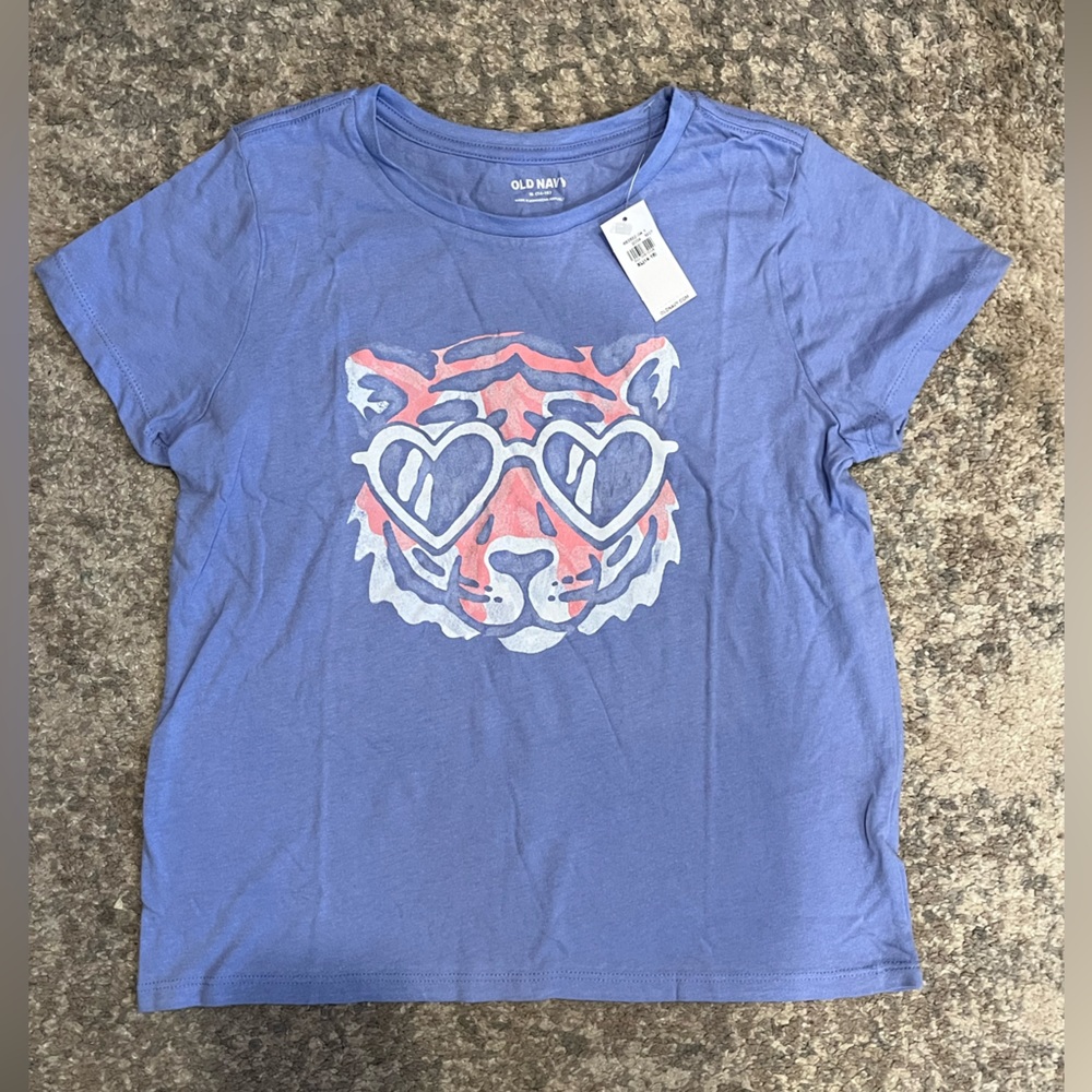 Old Navy Purple Tiger Tee with Heart Sunglasses